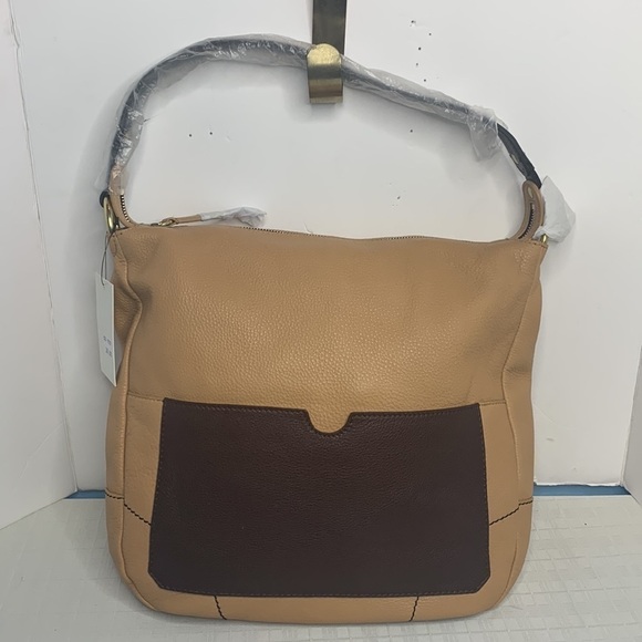 NWT orYANY Adele Colorblock Beige Brown Leather Hobo Bag - Picture 2 of 11